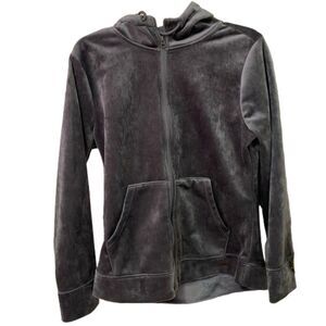 Time & Tru Grey Velour Full Zip Hooded Jacket Womens Size Medium